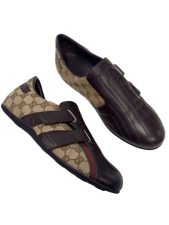 GUCCI Vintage GG Supreme Canvas & Leather Double Velcro Monk Strap Sneakers